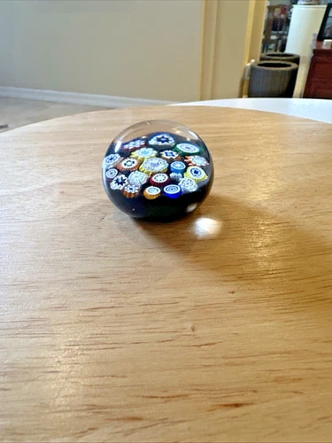 Peter McDougal Minature Millefori Black Art Glass 1.75" - Signed