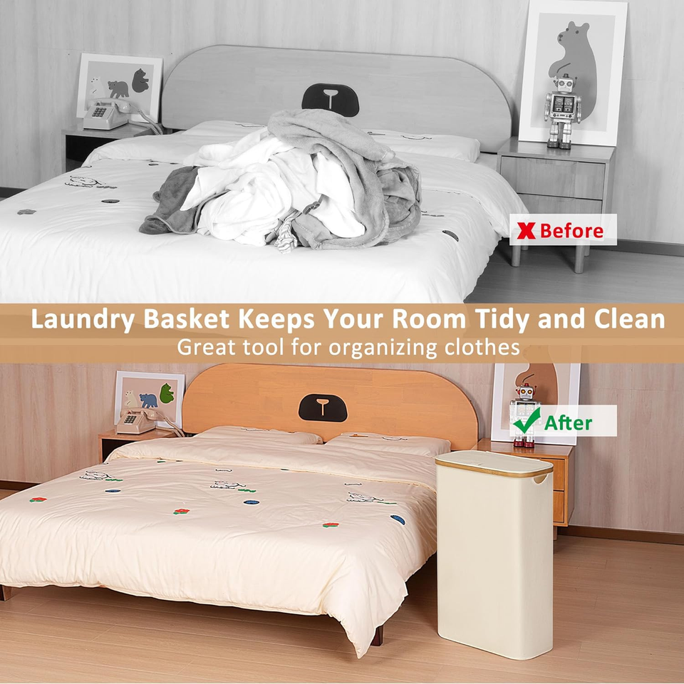 60L Slim Laundry Hamper, Narrow Laundry Basket with Lid,Foldable