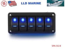 Switch Panel Dash 5 Gang Toggle Rocker Switch Boat Car Marine Truck ATV RV Blue