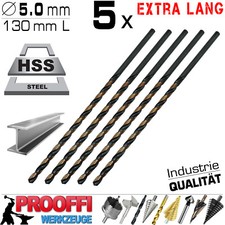 5 x HSS Profi Turbo Spiral Metall Bohrer 135° Oxidiert Ø 5.0 mm Extra Lang 130mm