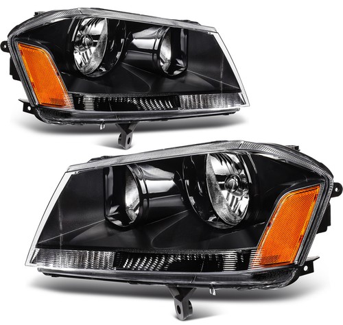 Headlights Assembly For 2008-2014 Dodge Avenger SXT SE Black Housing Pair - Picture 9 of 16