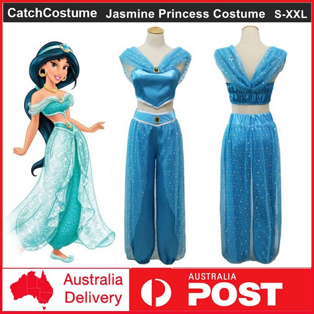 Emmababy Aladdin Jasmine Princess Cosplay Women Girl Garment Fancy Dress Up Party Costume, Women's, Size: Small, Blue