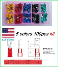 100pcs Kit 16-22 awg  Fork Spade Insulated wire crimp terminal connector assort 