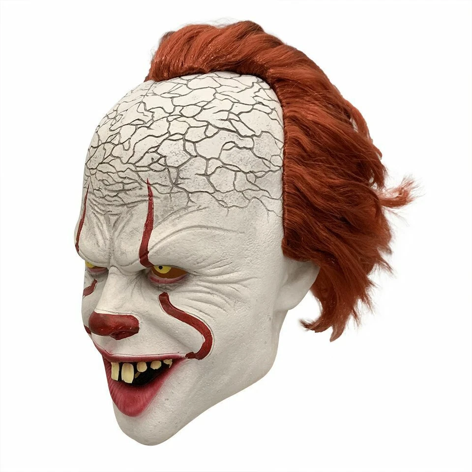 Horror Clown Joker Latex Mask w/Wig Hair For Halloween Costume Cosplay Pennywise - Image 3 of 4