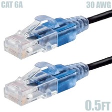 0.5FT CAT6A RJ45 Network LAN Ethernet UTP Cable Cord Snagless Boot 30AWG Black