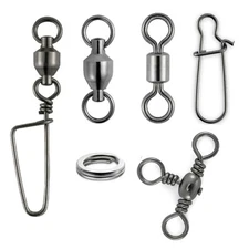 20~500 Swivels Snap Duo Coastlock Fishing Ball Bearing 3 Way Rolling Split Ring 