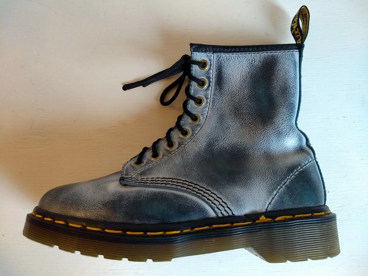 DR. MARTENS TEAL BLACK WHITE RUB OFF BOOTS SIZE 5UK MADE IN ENGLAND VINTAGE RARE