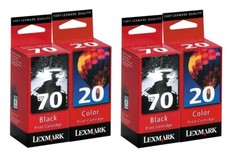 FOUR Genuine Factory Sealed Lexmark 20 Clr  70 Blk Inkjet Cartridges 2 of ea 