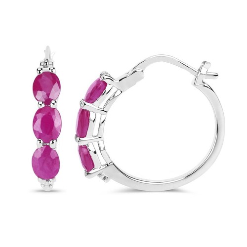 1.82 Ct Ruby & White Topaz Prong Hoop Earrings 925 Sterling Silver - Picture 4 of 6