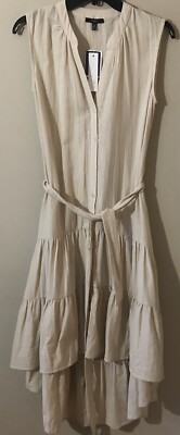 Drew Anthropologie High/Low Button Front Belted Dress Stone Sz XS NWT