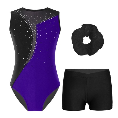 Kids Girl's Jumpsuit And Boyshorts Set Sleeveless Leotard With Shorts Hair Band - Picture 30 of 69