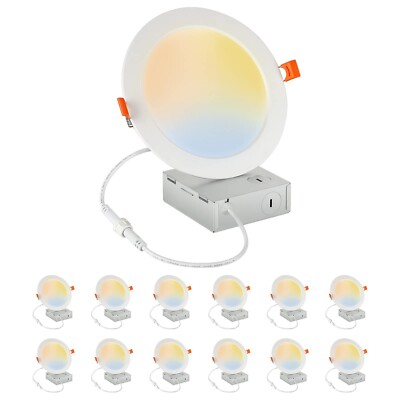 EDISHINE 12Pack 6 inch LED Recessed Light with Junction Box, 5CCT 2700K/3000K...