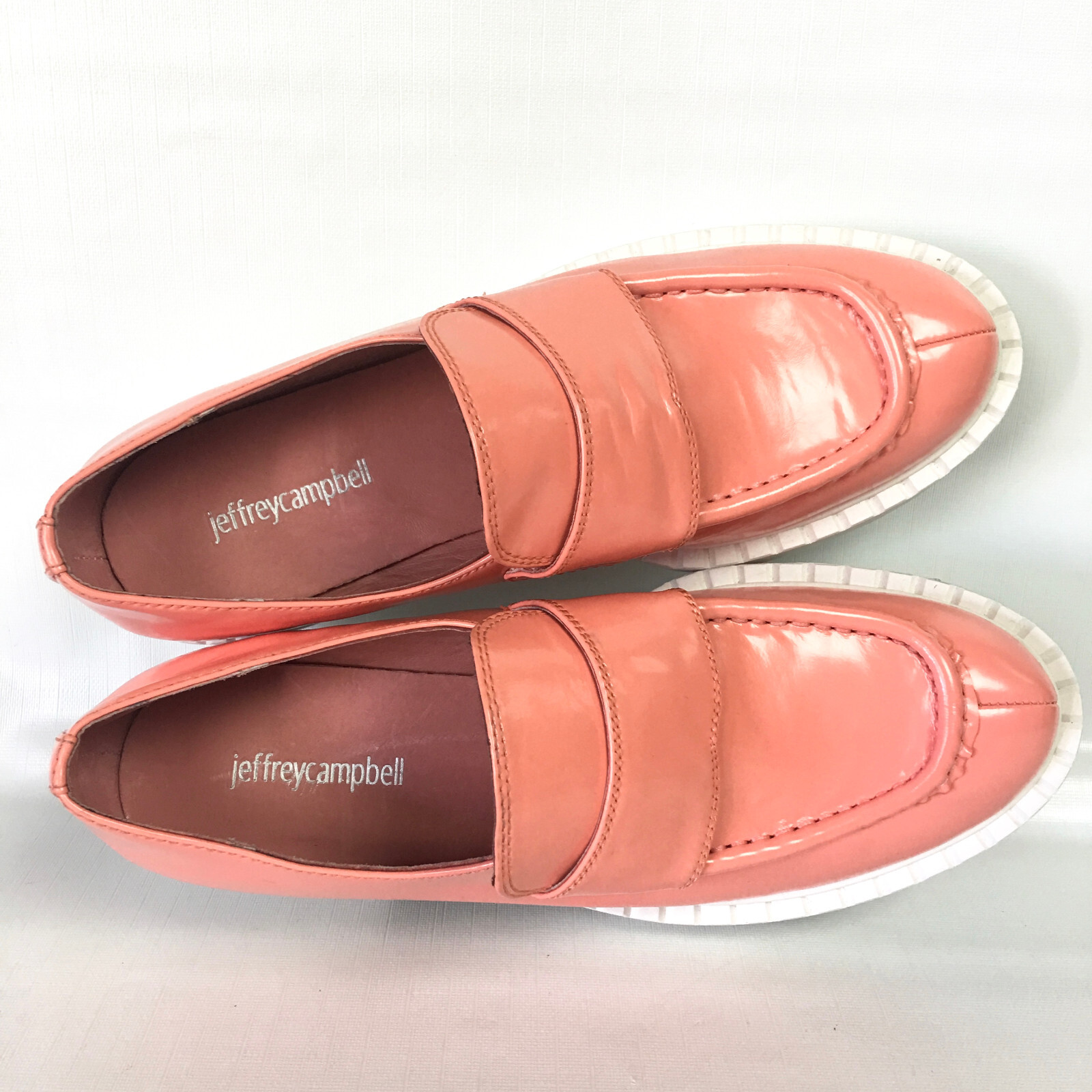 SAOLA Mocassino Jeffrey Campbell donna 8 5 plateau scarpa pelle verniciata pesca suola bianca