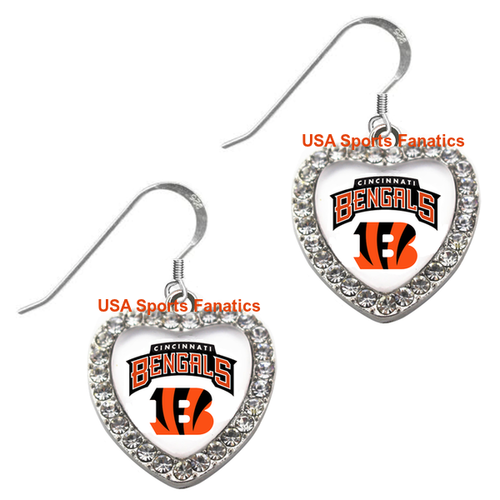 Cincinnati Bengals 925 Necklace or Earrings or Set Team Heart With