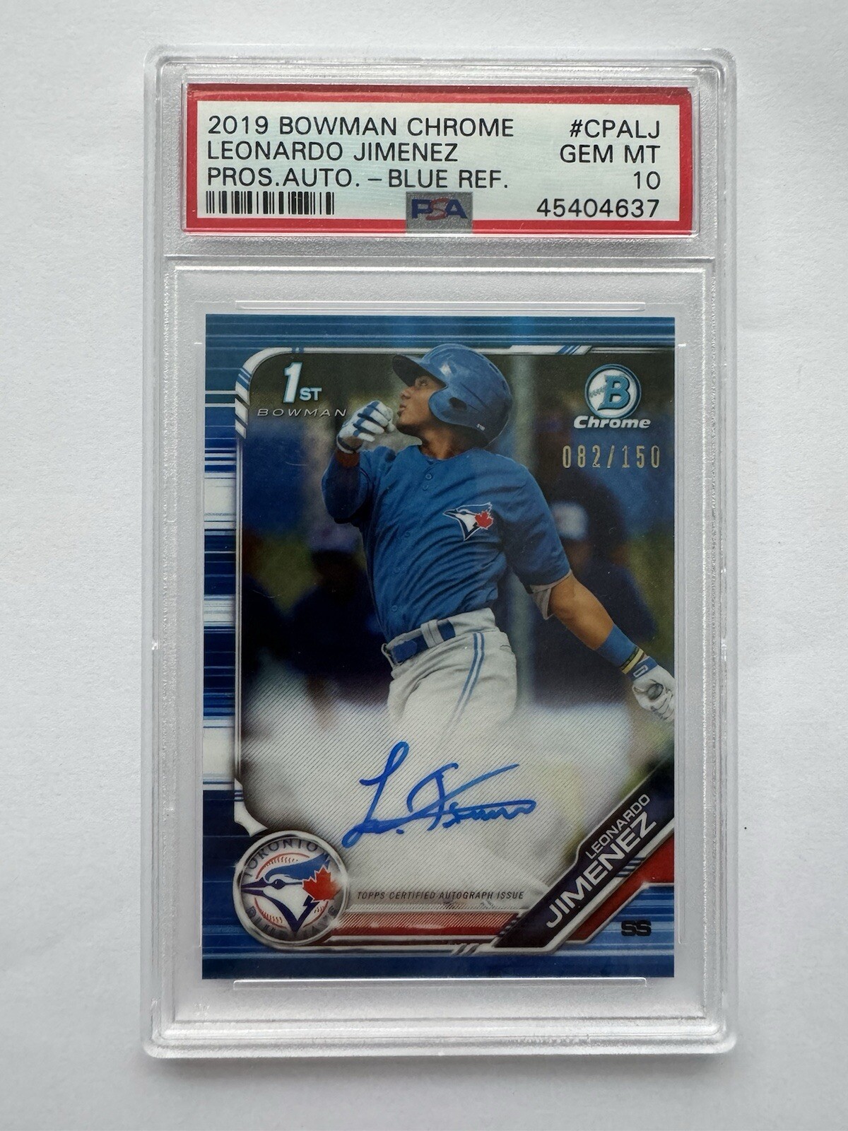 2019 Bowman Chrome Blue Refractor Leonardo Jimenez /150 Auto RC Gem Mint PSA 10