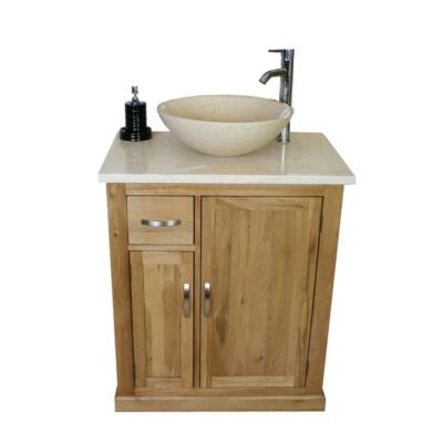 Badezimmer Waschtischunterschrank freistehend Eiche Unterschrank Waschtisch creme Marmor Becken 503