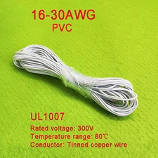 White 16AWG to 30AWG PVC Electronic Wire Cable, Tinned Copper Stranded Wiring
