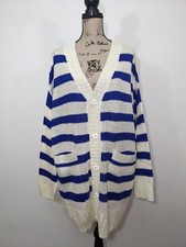 NWT LuLaRoe Lucille Oversized Cardigan Sweater White Blue Stripes L Large