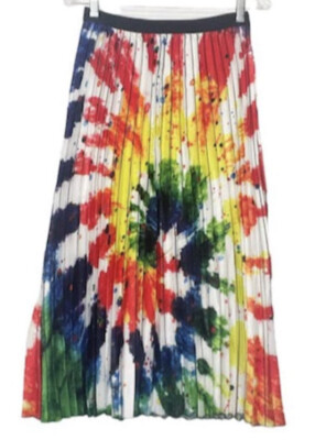 NWT Touch Me Junior Multicolored Tie Dye Pleated Boho Gypsy Flare Long Skirt 2X