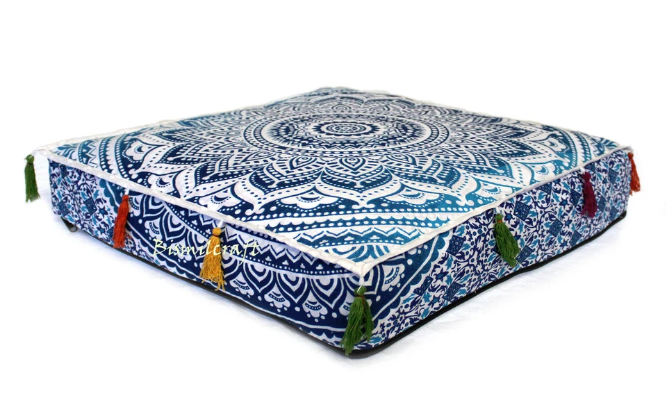 18X18X5" Square Mandala Cushion Cover Floor Pillow Cover Unfilled Zafu Pillow D5 - Image 3 of 4