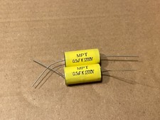 Qty 2 New .5 uf 1200v Yellow Film Capacitors Guitar Tube Amp Axial 1.2kv MPT