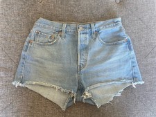 Levi's 501 High Rise Light Wash Cut Off Denim Shorts Distressed Size 28