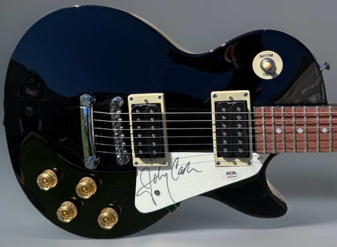 Johnny Cash Autographed Full Size Black Les Paul Epiphone Guitar PSA/DNA LOA