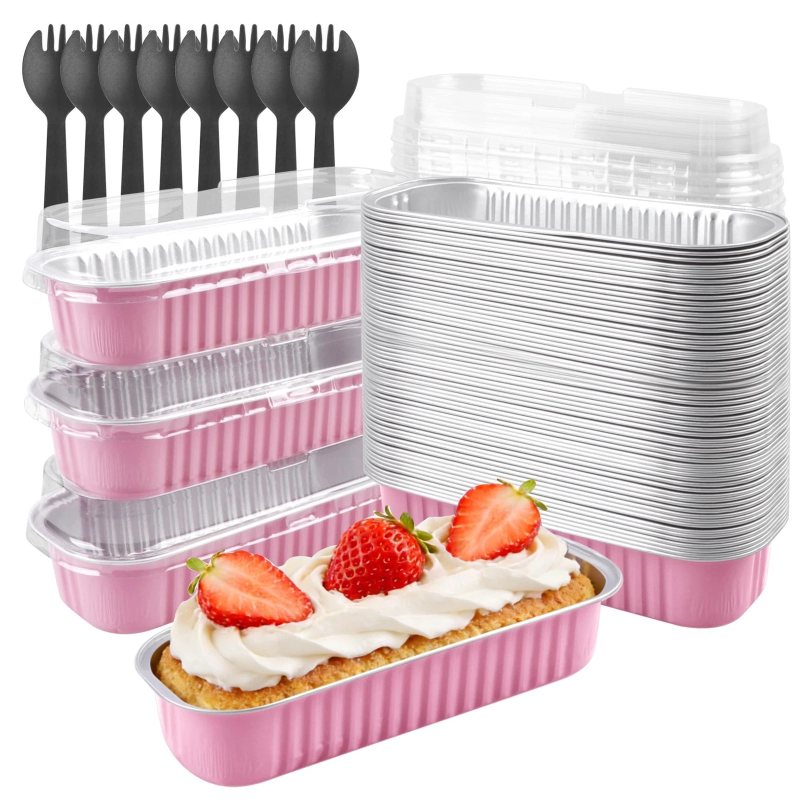50 Pack Mini Loaf Pans with Lids and Spoons, 6.8oz Aluminum Foil Baking Pans,...