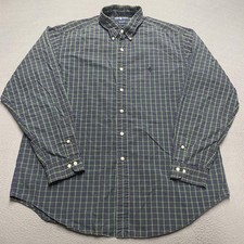VTG Ralph Lauren Shirt Mens 17 36/37 Green Blue Plaid Yarmouth Button Down 90s