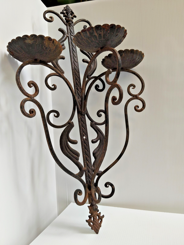 Aplique de pared vintage rústico 3 candelabros hierro forjado y metal prensado -AF - Imagen 4 de 10