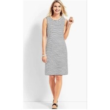 Talbots Womens Sleeveless Dress Size 14 White Blue Striped Knee Length Nautical