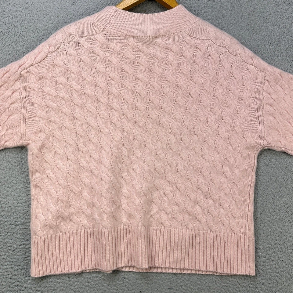 Suéter Ann Taylor 100% Cachemira Mujer Medio Rosa Claro Tejido con Cable Cuello Redondo NUEVO Foto 2 de 4