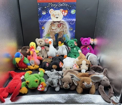 VTG Beanie Babies Lot Of 20 Lobster, Frog, Dog, Bunny, Cat, Chicken, Buffalo Etc
