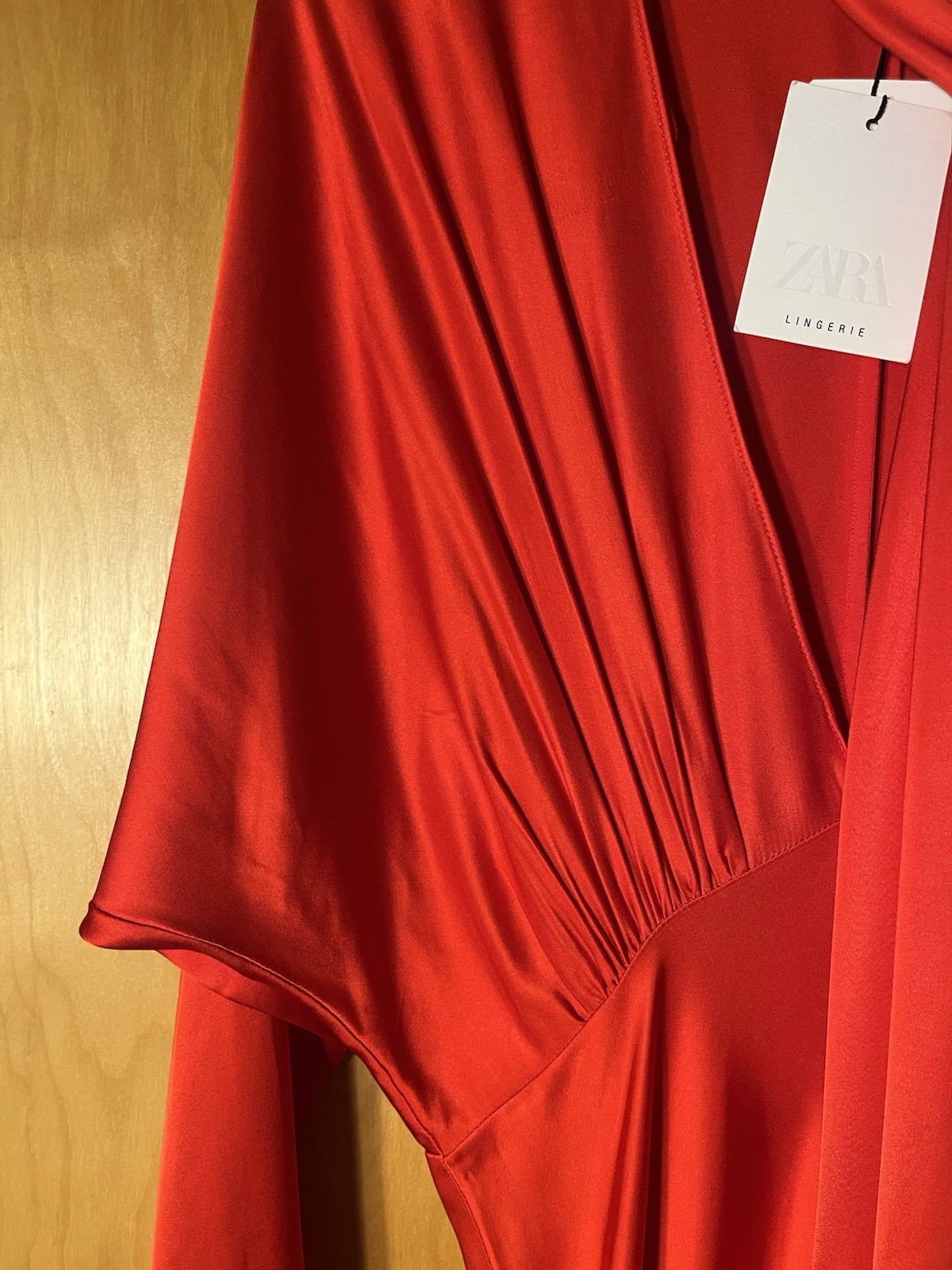 NWT Zara Lingerie Batwing Sleeve Scarf Satin Effect Red Maxi Dress Sz S See Meas thumbnail 2