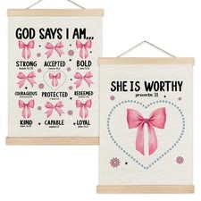 Pink Coquette Bow Christian Wall Art Poster Framed, Preppy Room Decor, God Sa...