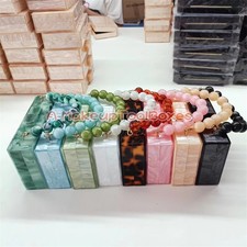 Marbled Acrylic Slim Rectangle Beaded HandleParty Evening Bridal Clutch Bag C42