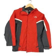 The North Face Boys M 10-12 HyVent Rain Jacket Red Gray Hooded Waterproof