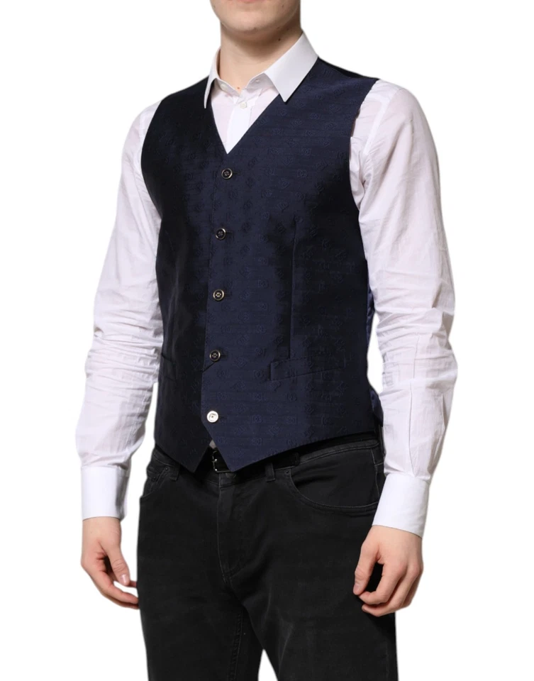 Dolce & Gabbana Dark Blue Logo Wool Formal Men Waistcoat Men's Vest Authentic - Image 2 of 4