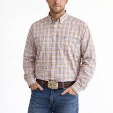 Cinch Mens Western Shirt Size XL Khaki Purple Plaid Long Sleeve Button Up Rodeo