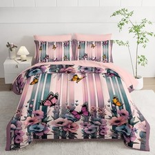 7 Piece Pink Butterfly Comforter Set for Women  Butterfly Bedding Queen Racr 30