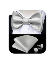 Bow Ties for Men Self Tie Bow Tie and Pocket Square Set Adjustable Solid Grey