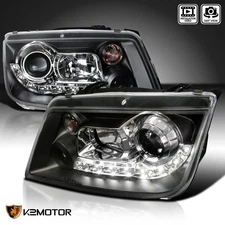 Black Fits 1999-2004 Volkswagen Jetta LED Strip Projector Headlights Left+Right