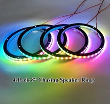 Pack-4 8in RGB Chasing LED Speaker Rings  Car Truck Boat Motorcy LED Audio Light