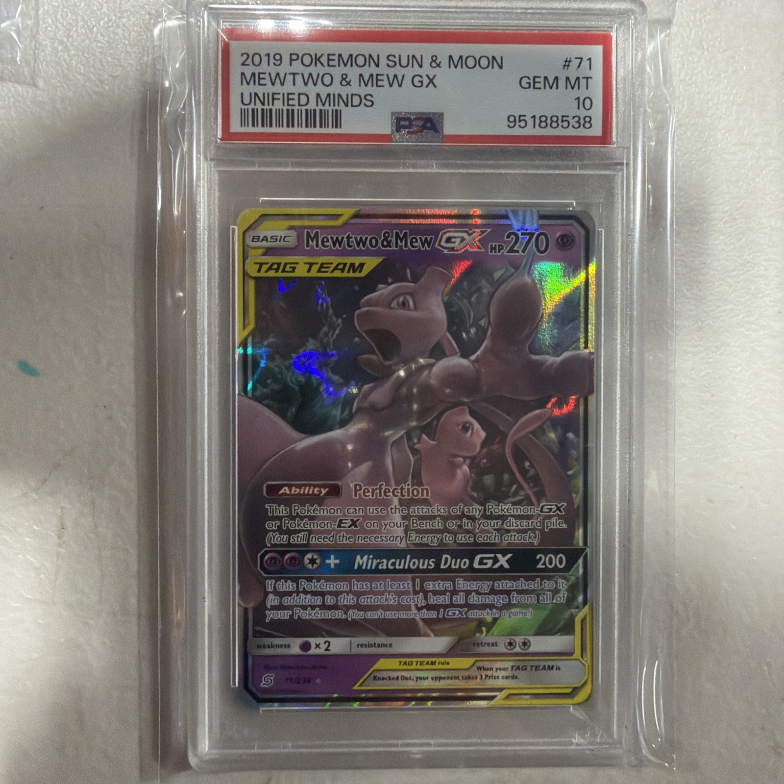 Pokemon Mewtwo & Mew Gx Unified Minds 71/236 PSA 10 Gem Mint Tag Team