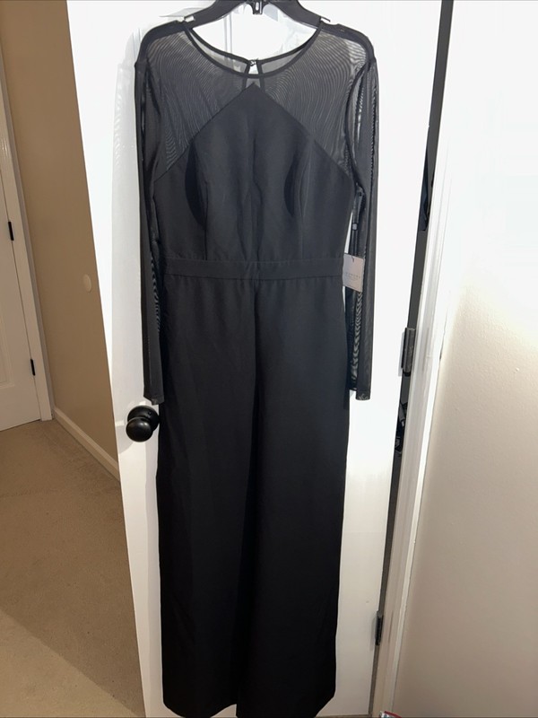 Laundry By Shelli Segal Jumpsuit Women’s 2 Black Sheer Sleeves/Back Wide Leg NWT