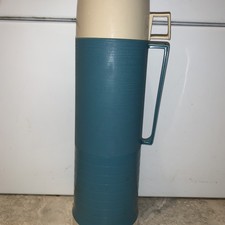 Vintage Thermos Bottle Quart Size Aqua Blue King Seeley Retro Made in USA 1970s
