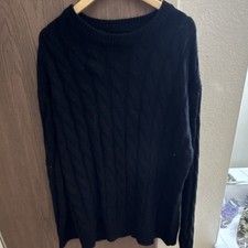 Black Cable-Knit Crew Neck Men's Pullover Sweater Long Sleeve