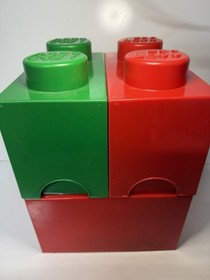 Lego Storage Brick Cube Red and Green Stackable 4 Stud And 2 Two Stud Container