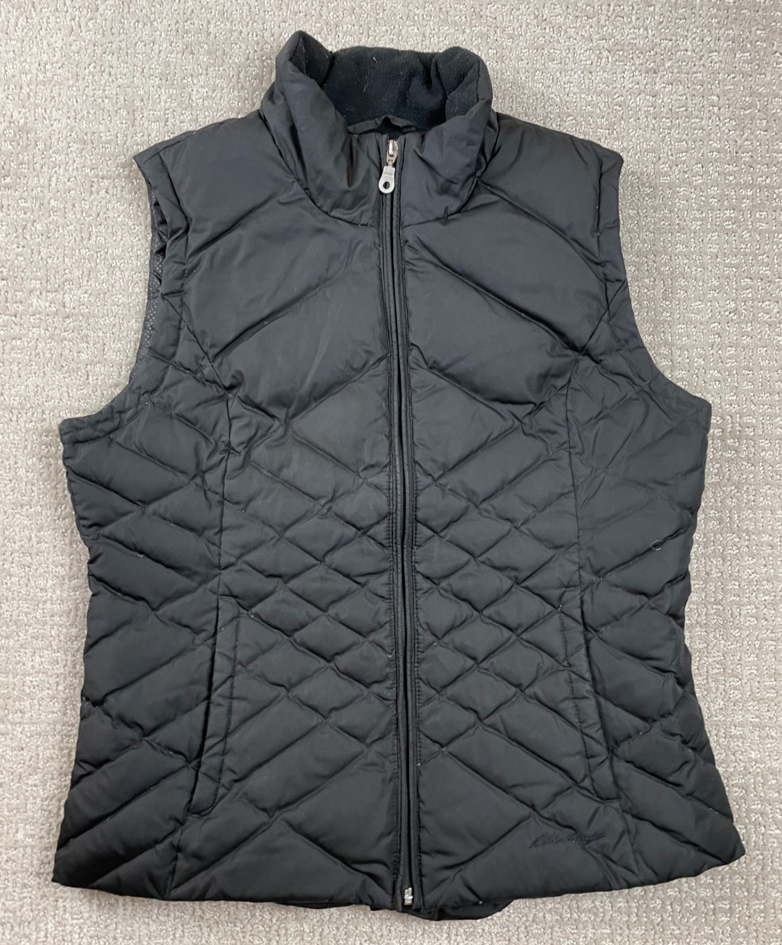Eddie Bauer Puffer Vest Womens Medium Black Down Fill Full Zip Jacket Hiking