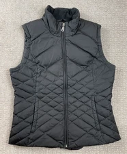 Eddie Bauer Puffer Vest Womens Medium Black Down Fill Full Zip Jacket Hiking